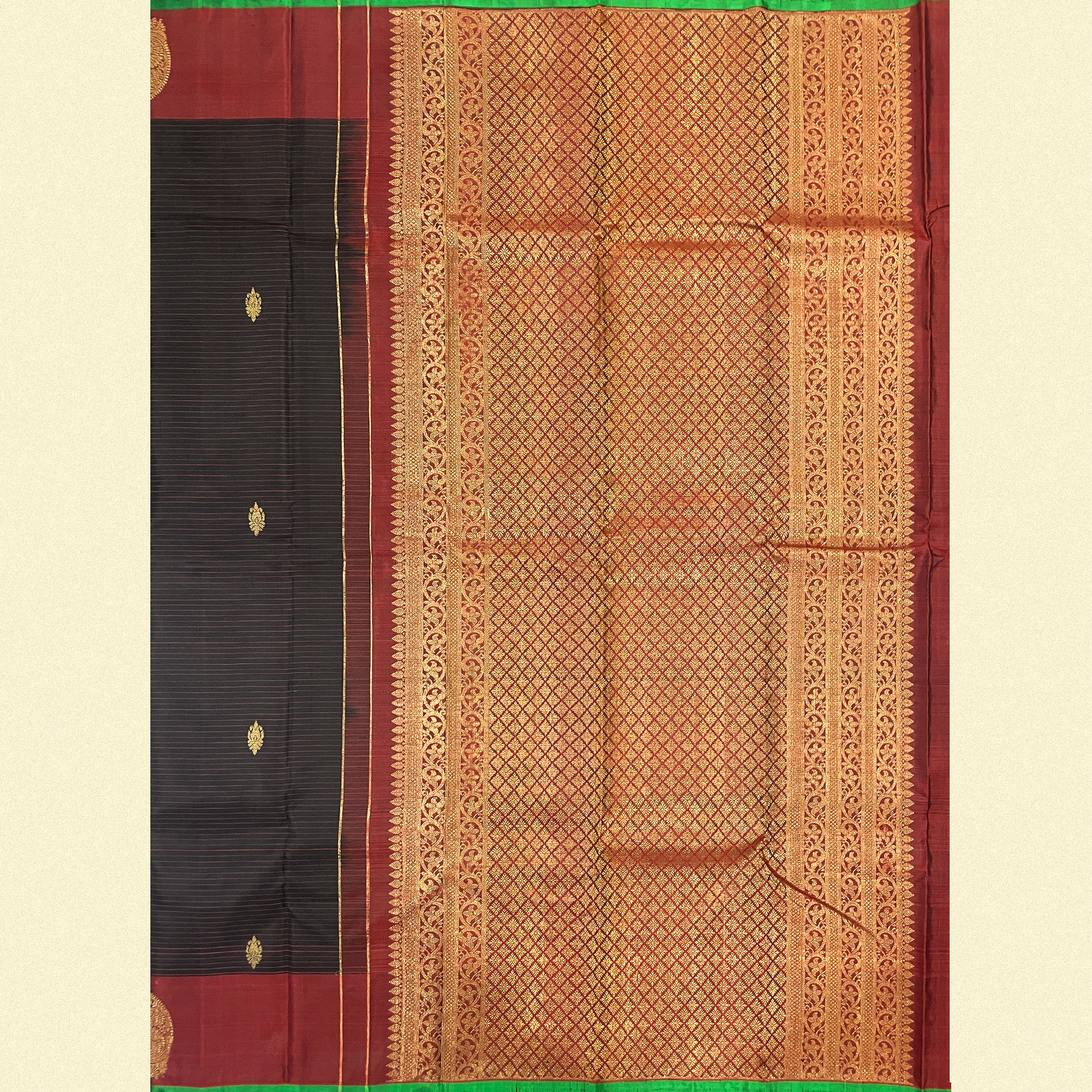 Black Kanjivaram Silk Saree With Maroon Border