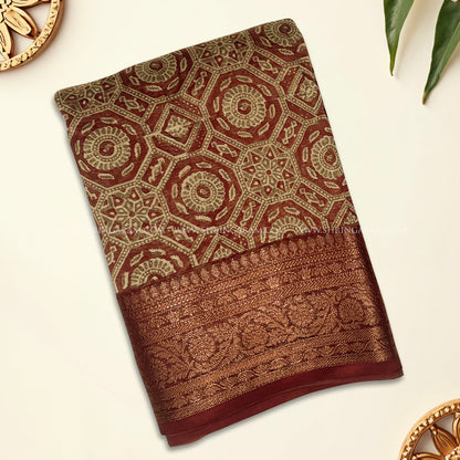 Rust Red Chanderi Silk Saree