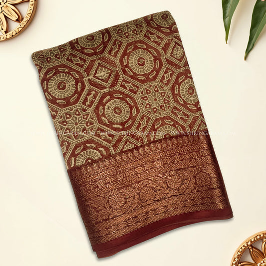 Rust Red Chanderi Silk Saree